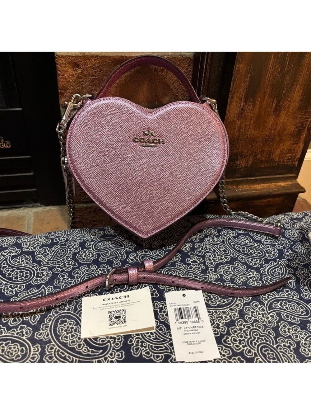 💖 NWT COACH Heart Crossbody Bag - Metallic Pink/Purple 💖 - Picture 1 of 9